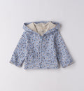 giacca azzurra neonato in fantasia floreale con cappuccio