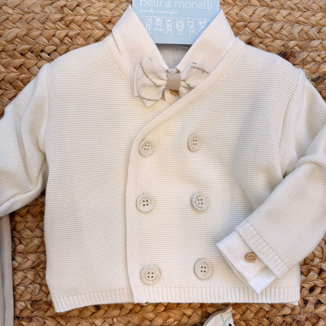 : completo battesimo neonato lino e cotone con giacca e papillon