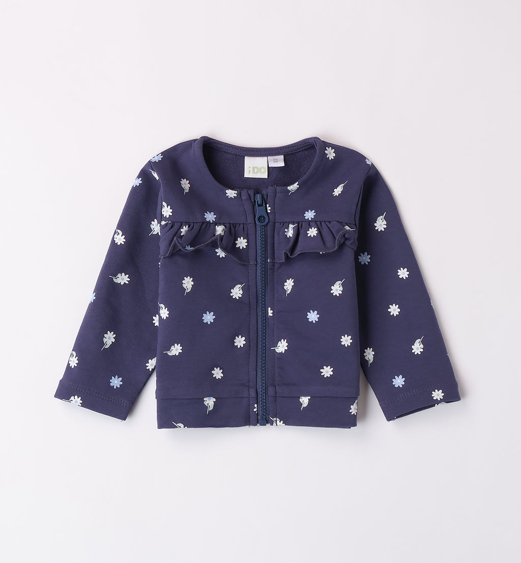 giacchina bambina blu navy stampa fiori volant