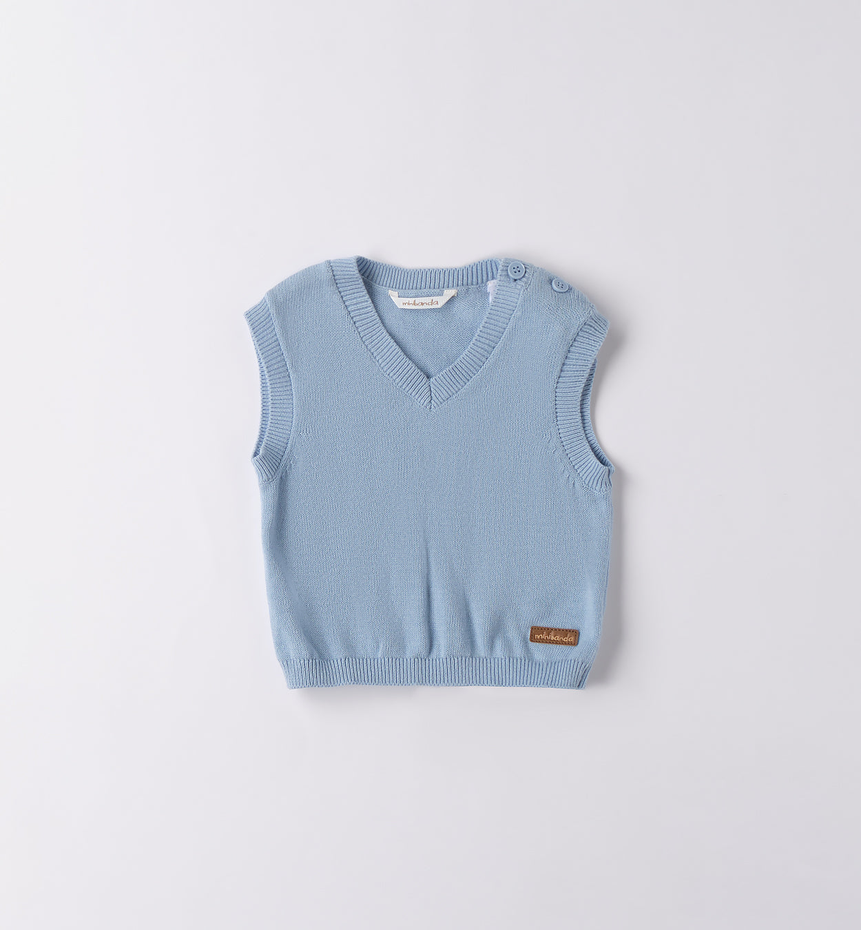 Gilet azzurro cielo in cotone per bambino con bottoni sulla spalla