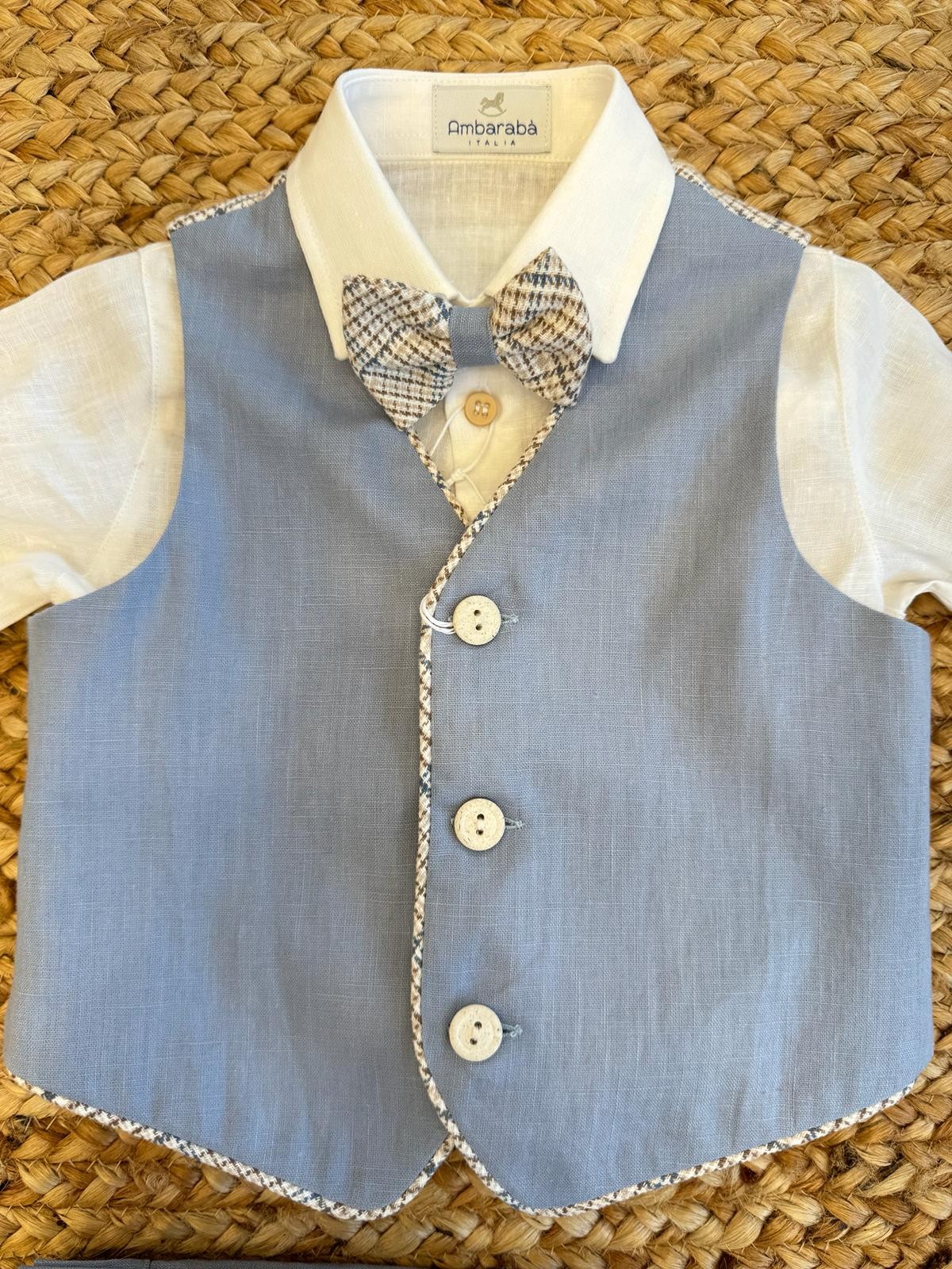 gilet azzurro lino bambino battesimo