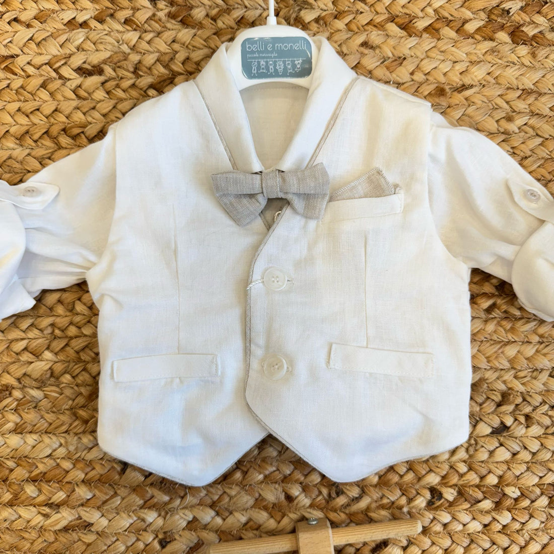 completo battesimo bambino lino naturale bianco beige