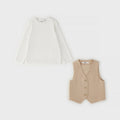 Completo bimba 3 pezzi beige con maglia bianca gilet e pantalone