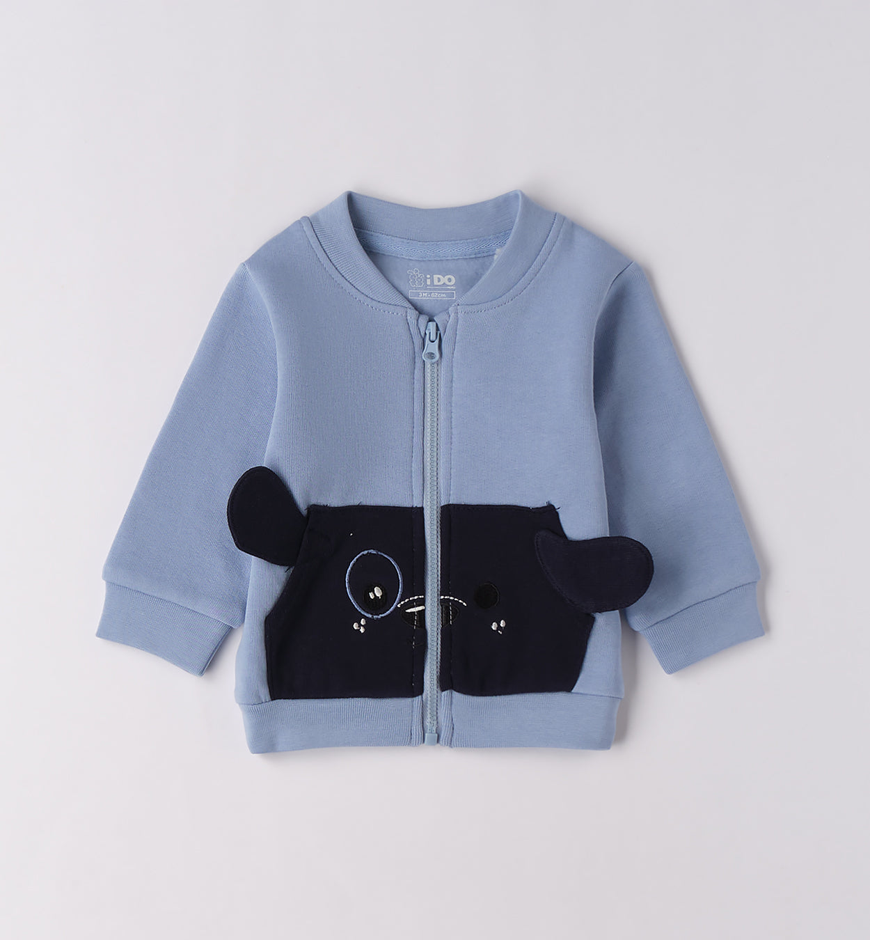 giubbino neonato azzurro con cagnolino e zip