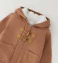 Giubbotto bimbo color nocciola in 100% cotone con cappuccio, alamari e tasche