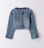 Giubbotto denim bambina con tasche e strass