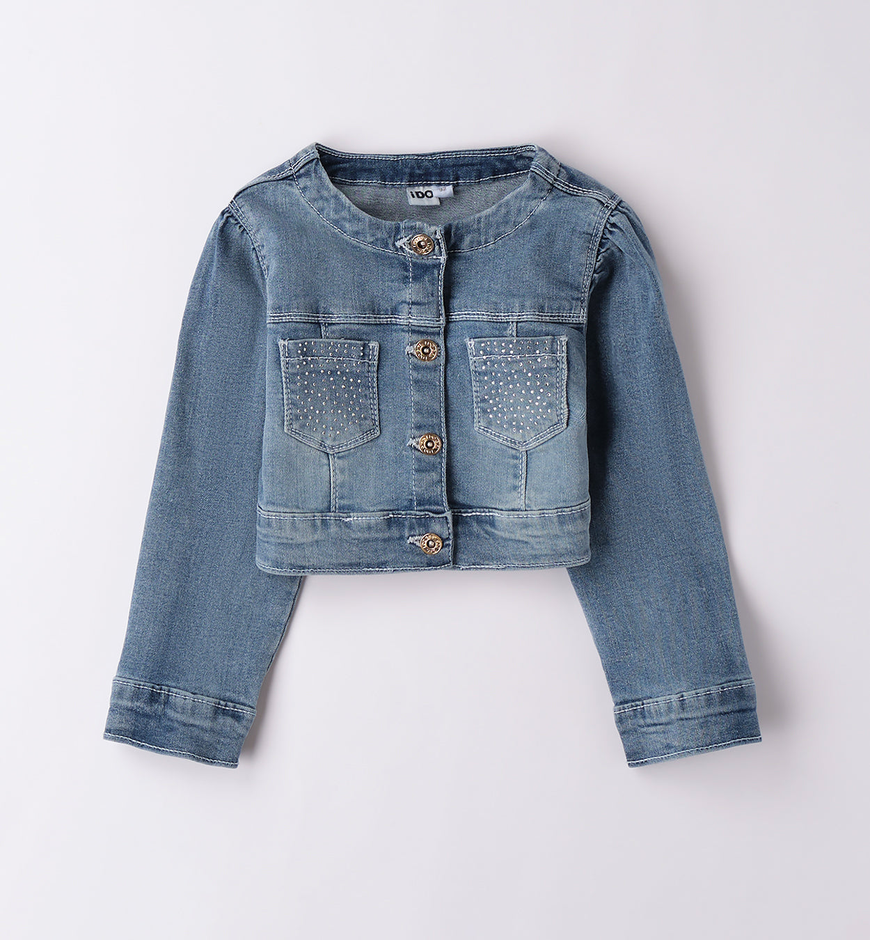 Giubbotto denim bambina con tasche e strass
