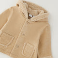 Giubbotto neonato beige felpato con cappuccio e tasche frontali
