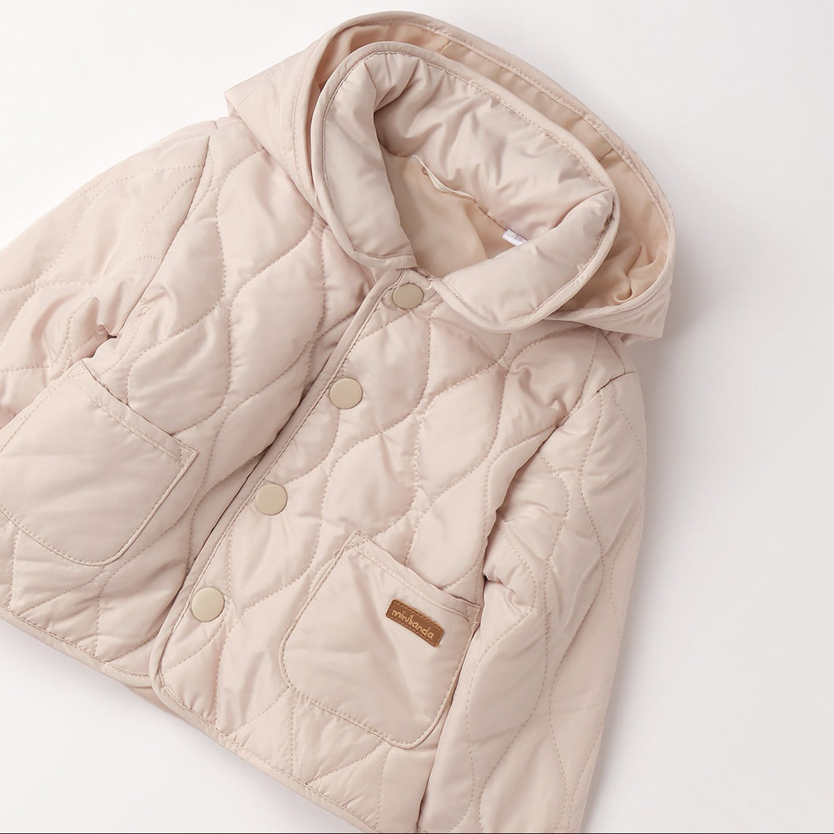 Giubbotto trapuntato beige bambina Minibanda con cappuccio visto dal retro