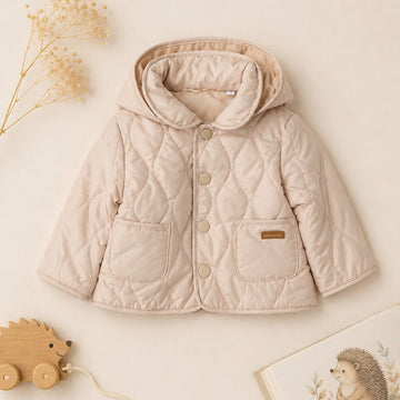 Giubbotto trapuntato beige bambina Minibanda con cappuccio visto dal retro