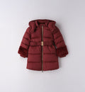 giubbotto bambina bordeaux con cappuccio e cintura frontale