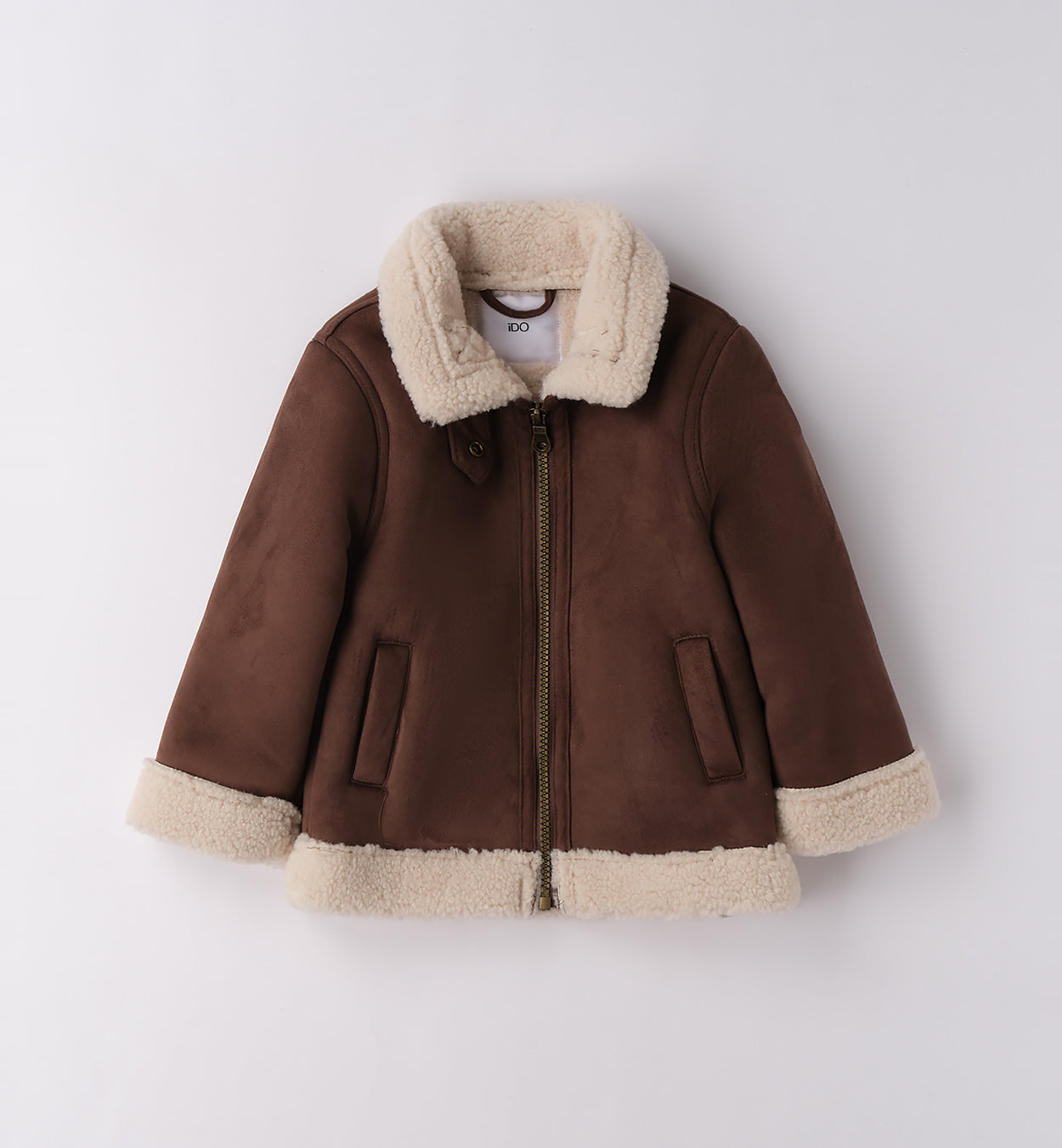 giubbotto bambino marrone con interno in pelliccia eco frontale