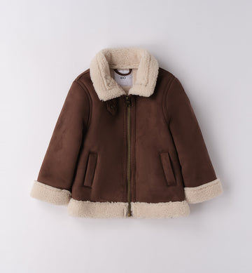 giubbotto bambino marrone con interno in pelliccia eco frontale