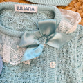Set nascita neonata verde menta con copertina, golfino, ghettina e cuffietta