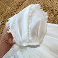Abito battesimo bimba bianco avorio con smock, pizzo e cuffietta