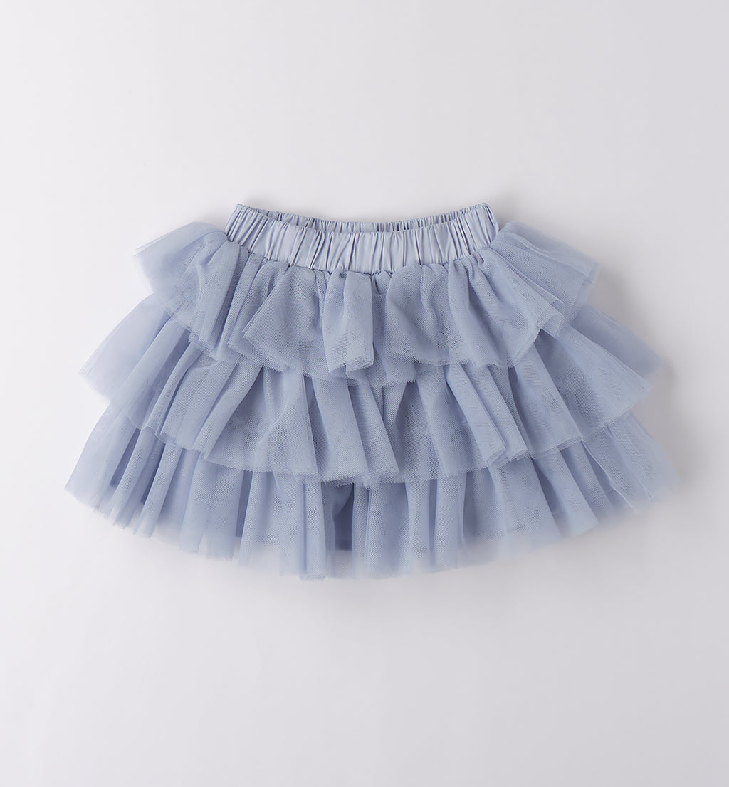 Gonna in tulle a balze azzurro cielo per bambina
