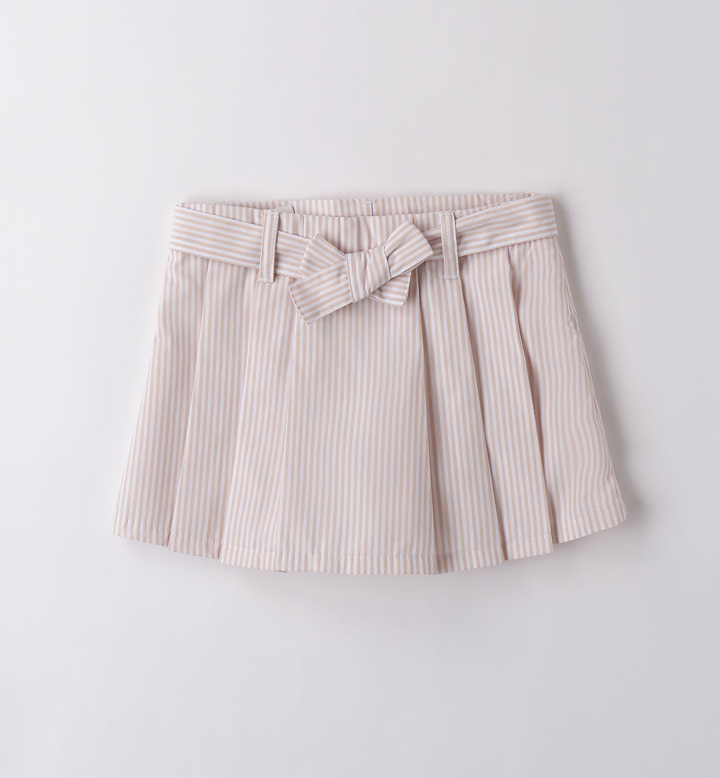 Gonna-pantalone bambina beige a righe con fiocco