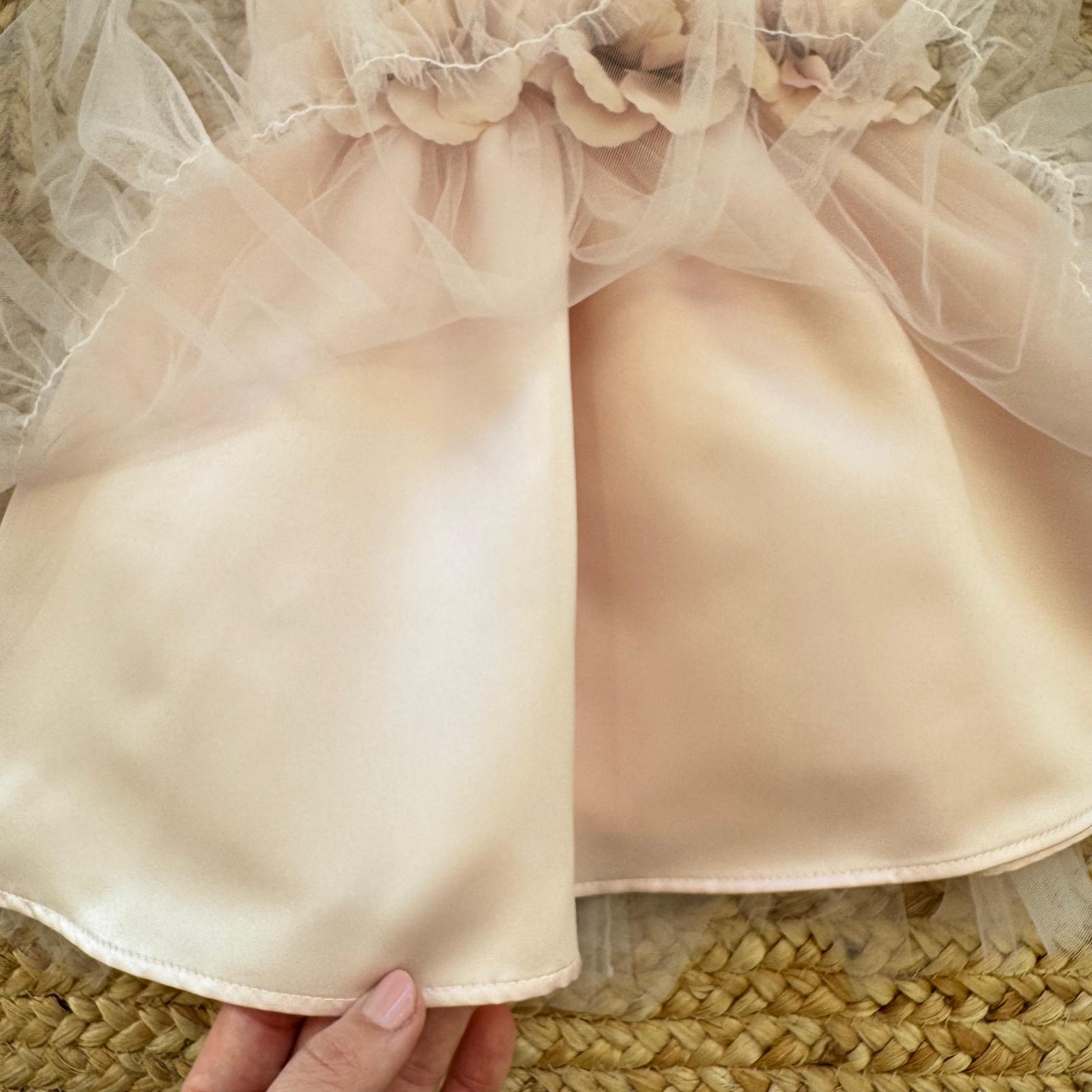 gonna ampia con balza in tulle rosa cipria