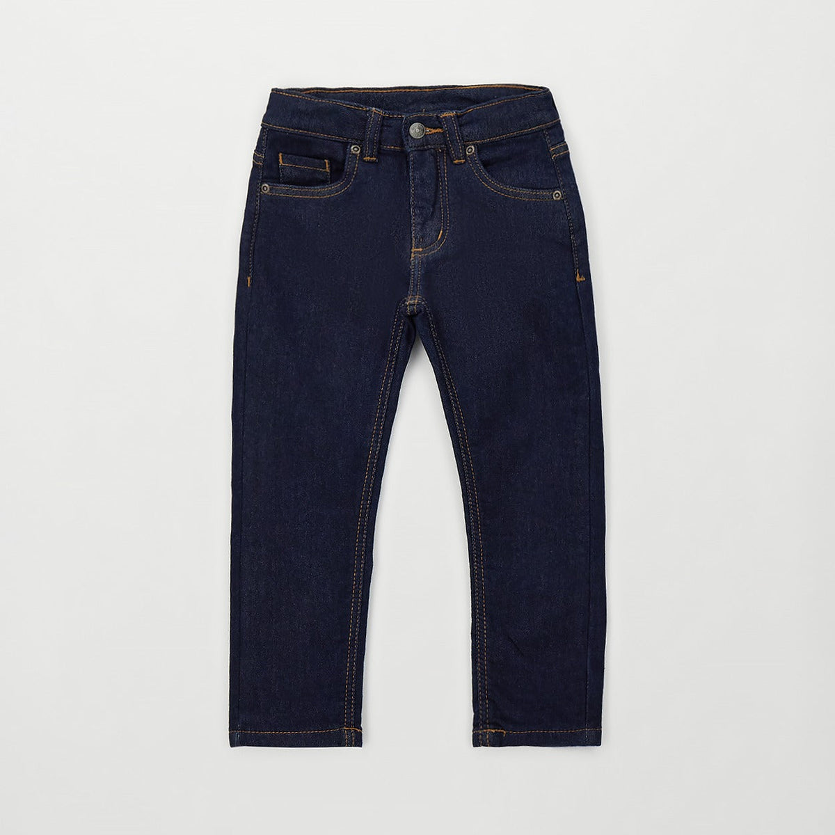Jeans bambino blu scuro con tasche posteriori e cuciture a contrasto