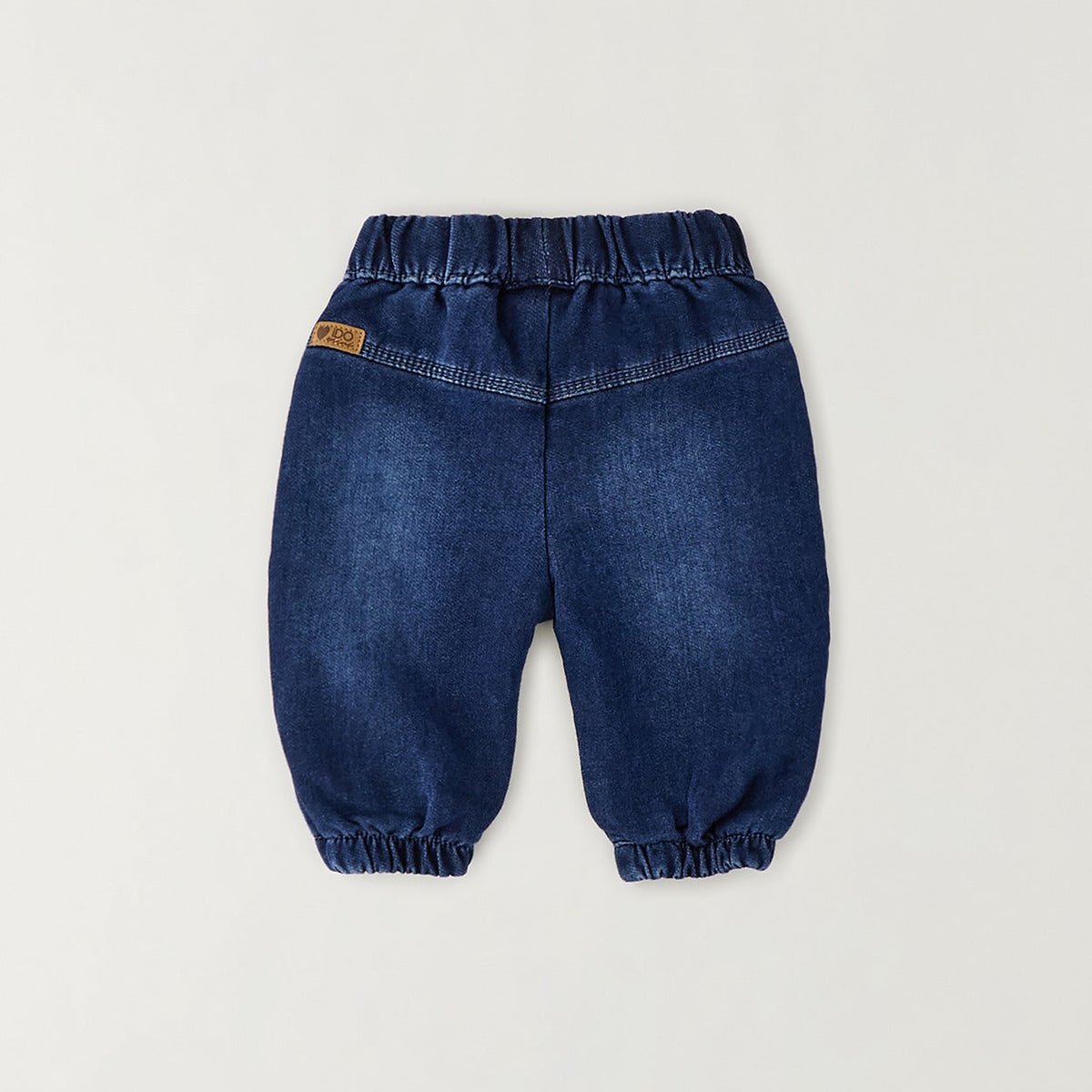 Completo bimba con felpa panna con colletto e jeans blu
