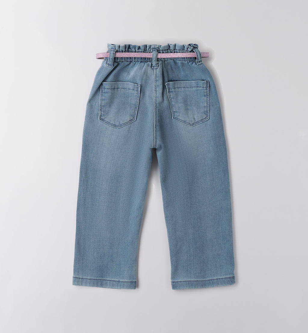 Jeans bimba a gamba dritta con cintura rosa lurex


