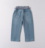 Jeans bimba a gamba dritta con cintura rosa lurex

