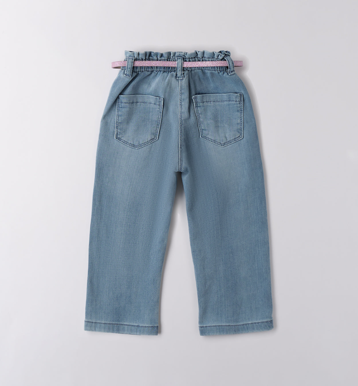 Jeans bimba a gamba dritta con cintura rosa lurex

