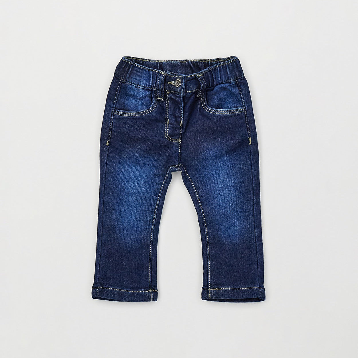 Jeans bimba in denim blu con vita elasticizzata e tasche anteriori