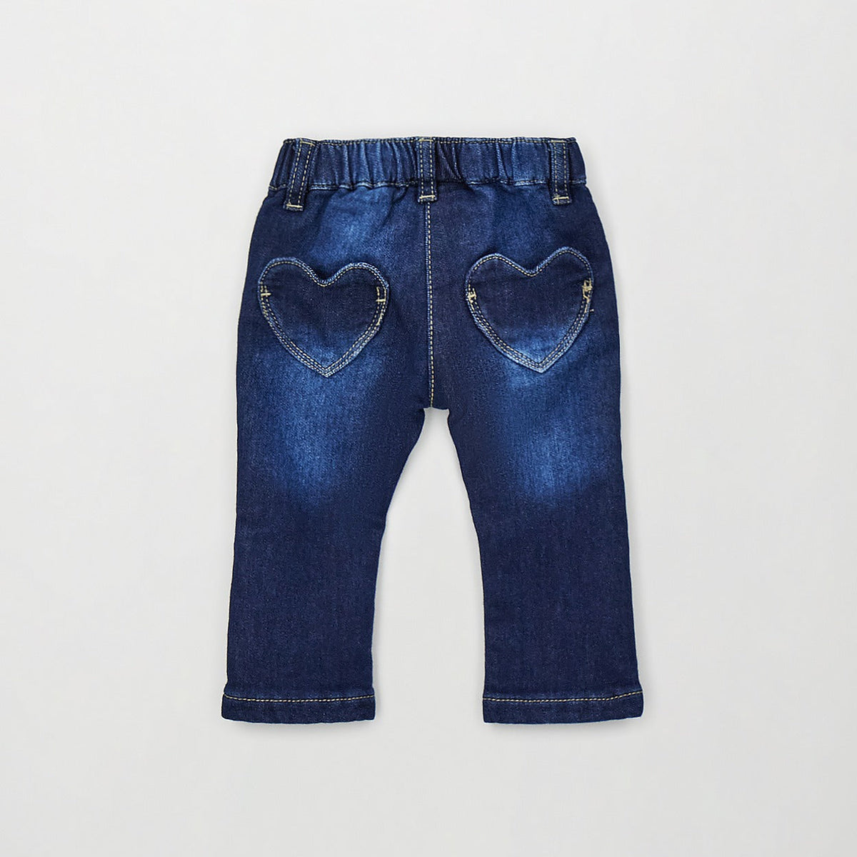Jeans bimba in denim blu con vita elasticizzata e tasche anteriori