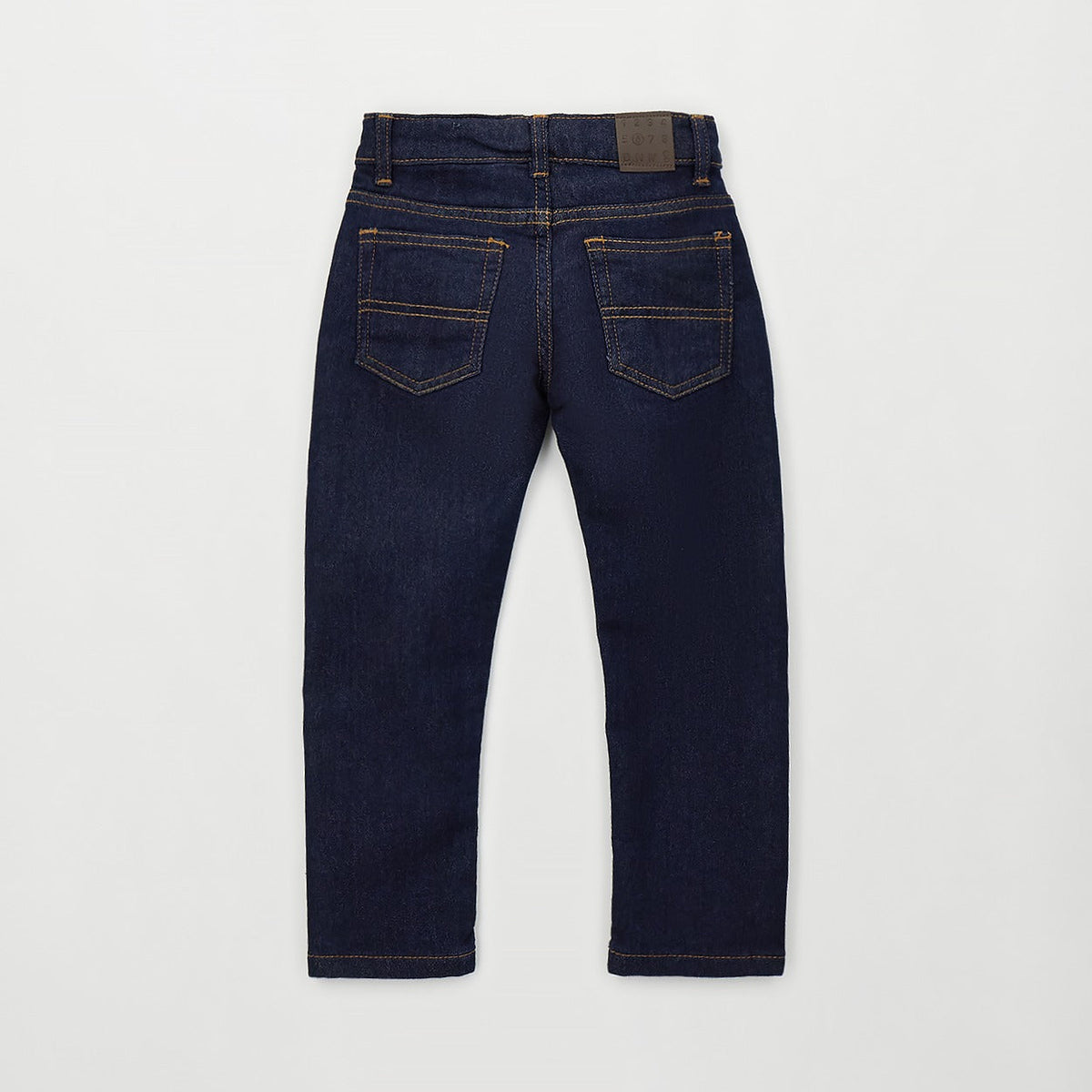Jeans bambino blu scuro con tasche posteriori e cuciture a contrasto