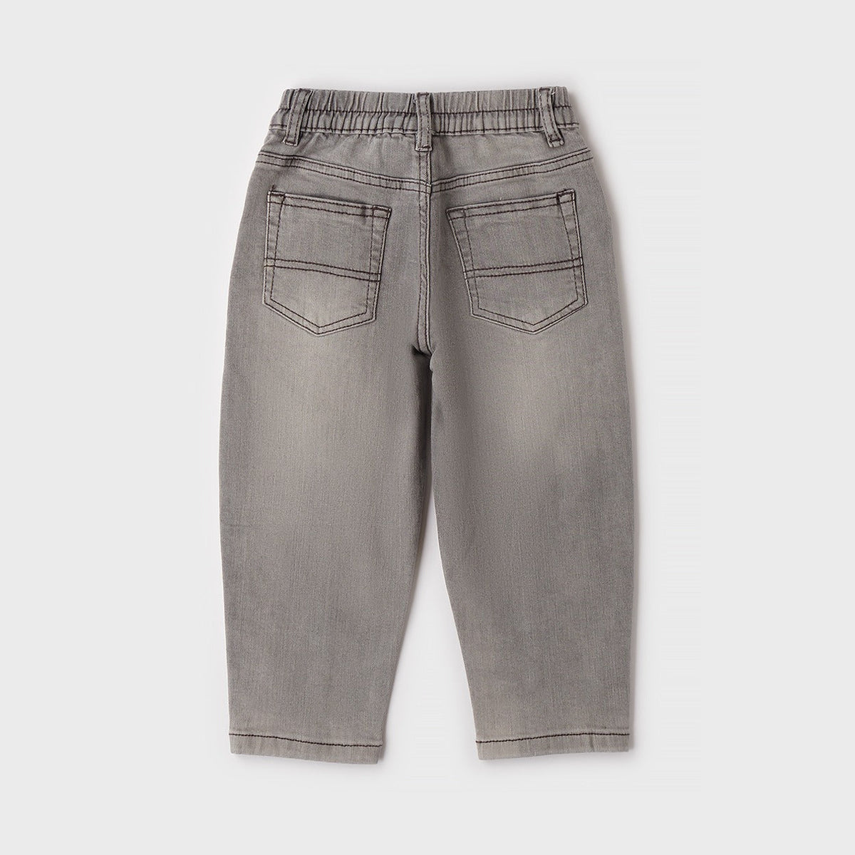 Jeans bimbo grigio con cuciture sagomate sulle gambe vista frontale
