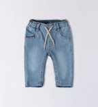 Maglioncino di cotone, jeans morbido e camicia in lino azzurra per bambino, abbigliamento casual elegante
