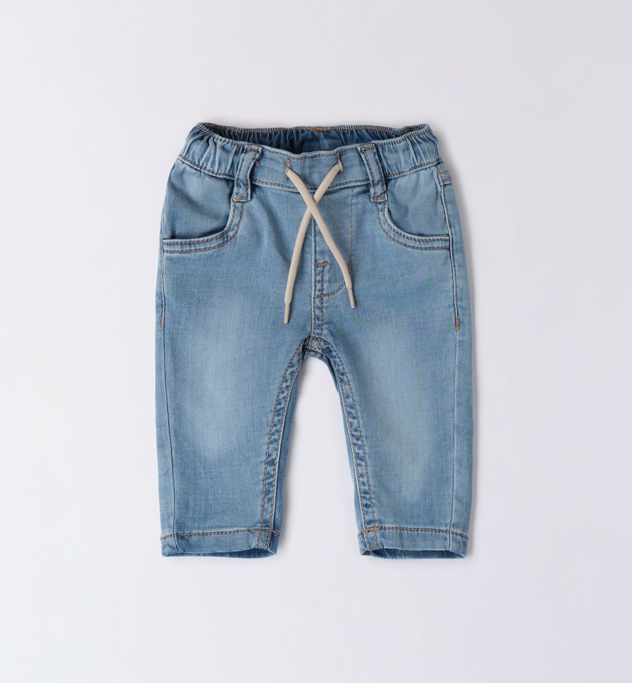 Maglioncino di cotone, jeans morbido e camicia in lino azzurra per bambino, abbigliamento casual elegante