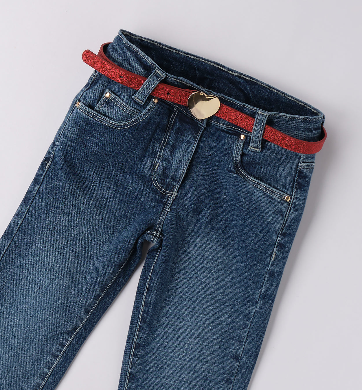 jeans bimba dettaglio cintura glitter rossa