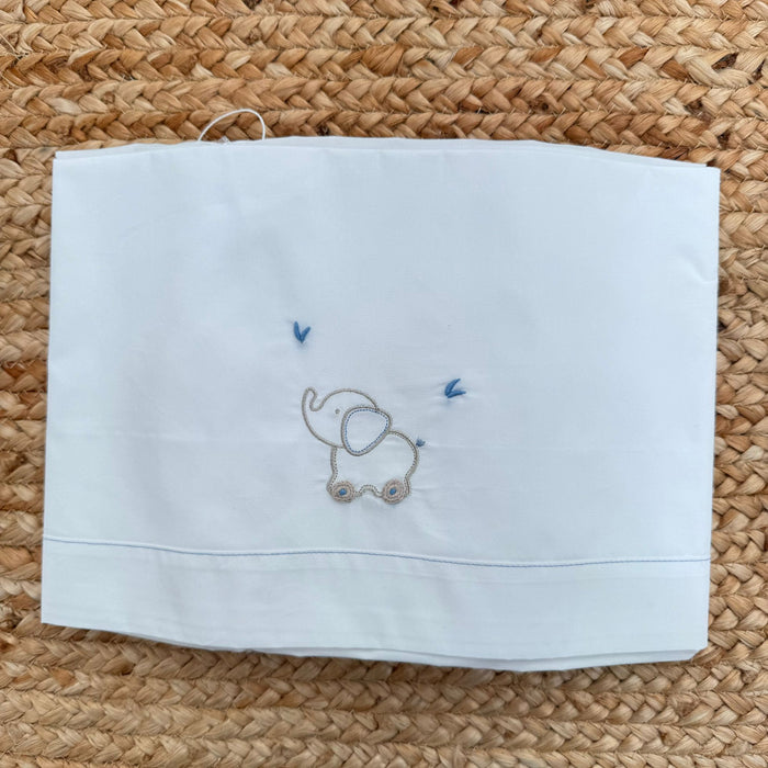 lenzuola baby culla cotone bianco con elefantino ricamato