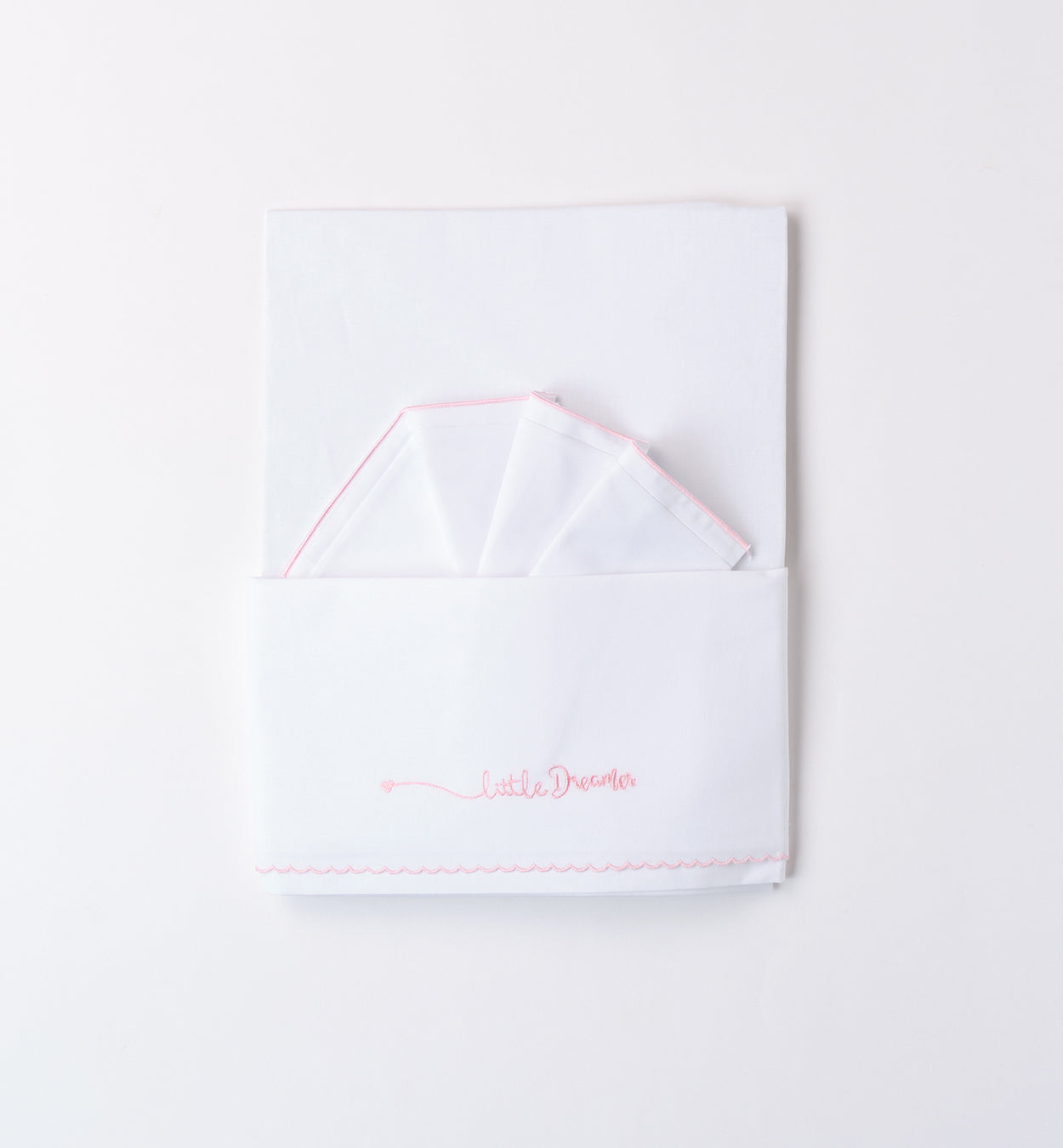 : Set lenzuola culla 3 pezzi in cotone con ricamo rosa Little Dreamer
