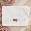 Completo lenzuola neonata in cotone bianco con fiocco rosa Marsala per baby culla