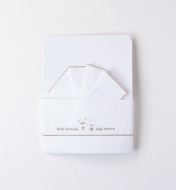 lenzuola baby culla unisex in cotone con ricamo orsetto e coniglietto beige