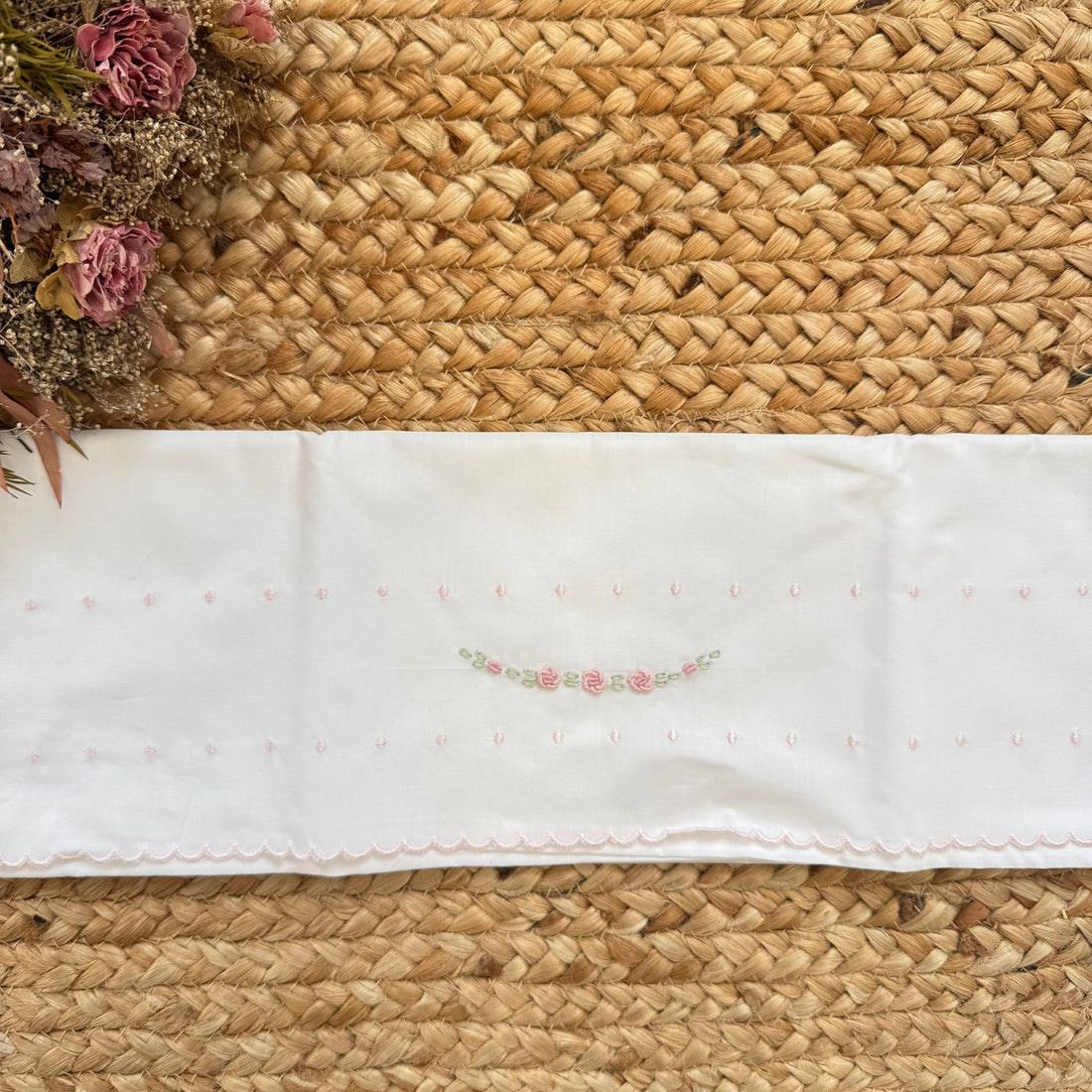 lenzuolo culla neonata cotone con ricami rosa