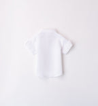 Completo elegante bambino con salopette beige e camicia bianca manica corta