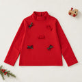 Lupetto bambina rosso in cotone con collo alto e cinque fiocchetti decorativi