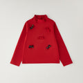 Lupetto bambina rosso in cotone con collo alto e cinque fiocchetti decorativi