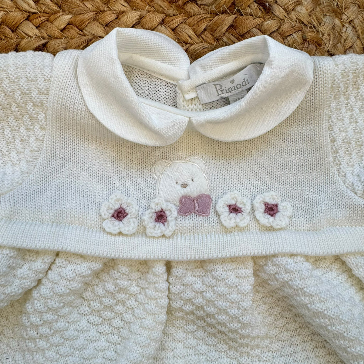 Uscita clinica neonata in pura lana latte e rosa con completo, copertina, cappellino e scarpine