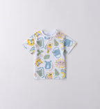  T-shirt con stampa animali e pantaloncini jeans per bambino, abbigliamento estivo casual.
