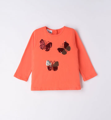 maglia-bambina-arancione-farfalle-paillettes-fronte