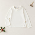 	Maglia bambina bianca Sarabanda in cotone con colletto arrotondato e maniche lunghe