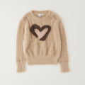 Maglia beige bimba effetto peluche con grande cuore marrone e rosa