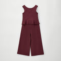 Completo bimba bordeaux con pantalone palazzo e maglia beige