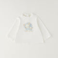 Giacca bimba in caldo cotone color panna con balza e chiusura frontale