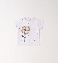 Maglia bimba bianca con fiore decorativo e cuoricini in cotone elasticizzato
